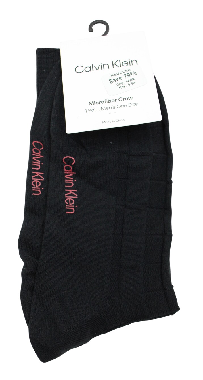Calvin Klein Socks Mens One Size Black Microfiber Crew Dress Geometric Pattern